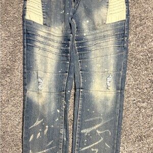 South Pole Men’s Blue Slim Straight Jeans with Biker Panels